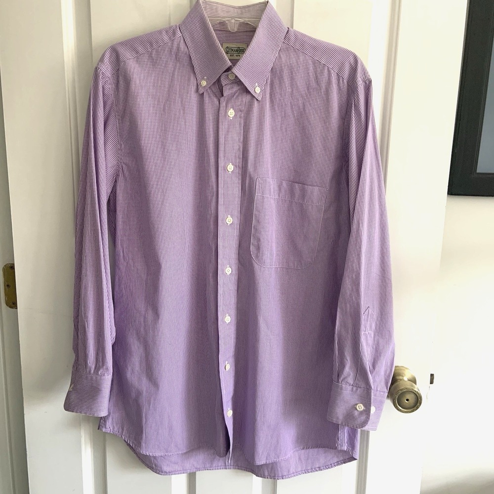 Gitman Bros Micro Check Gingham all Cotton Button Down Shirt Sz M Purple